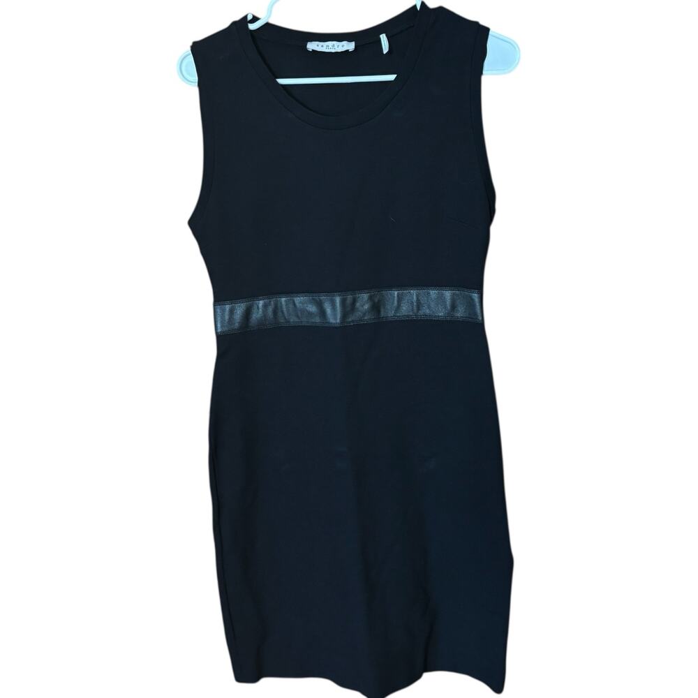 Sandro Paris Black Cutout Back Mini Dress Calf Leather Trim EU 3/ US 6 - Picture 5 of 14